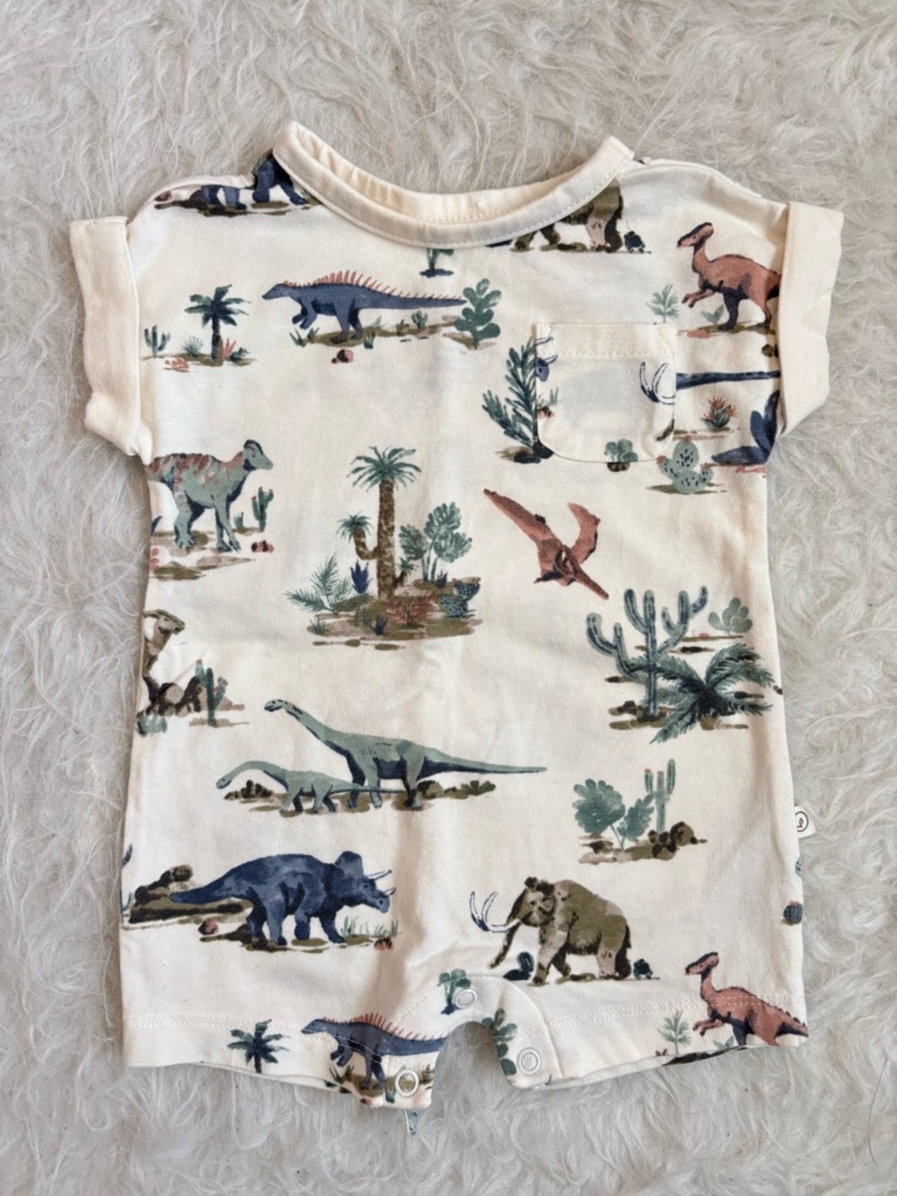 Little Planet Cream and Neutral Dinosaur Short Sleeve Baby Romper